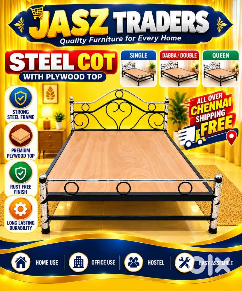 #AVP Black metal iron hostel steel cot bed mattress available#
