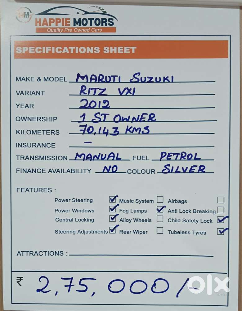 Maruti Suzuki Ritz Vxi, 2012, Petrol