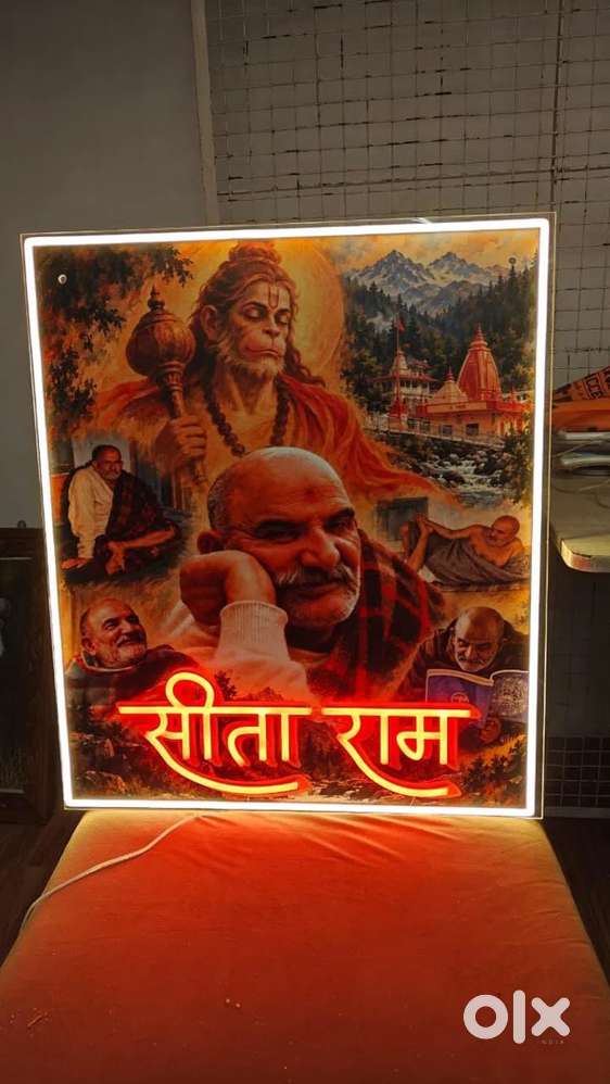 Neem Karoli Baba Neon Art With Smart Wireless Controller And 2 Diya