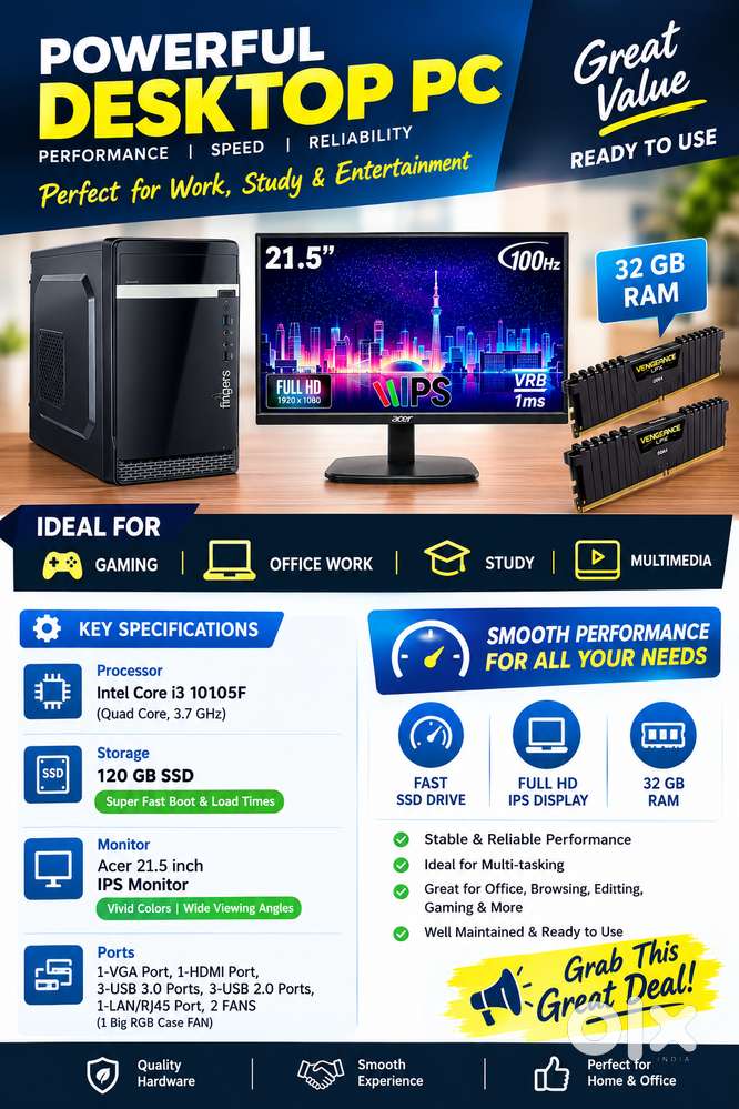 High-Performance Desktop PC | 32GB RAM | SSD | Wireless Keyboard&Mouse
