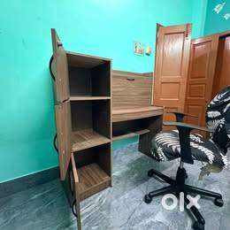 Study table/work desk with storage + Revolving height adjustable chair ...