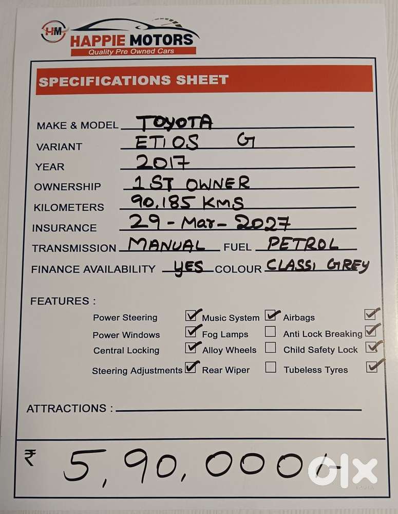 Toyota Etios 1.5 G, 2017, Petrol