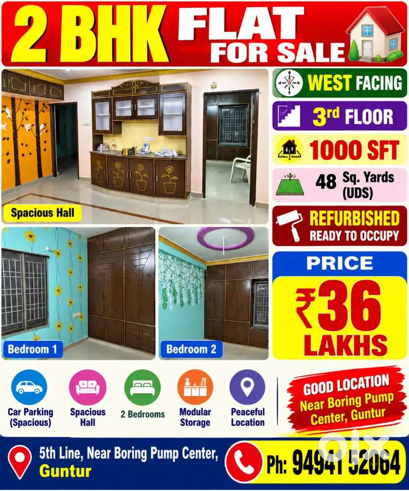 2 BHK ready to move flat for Sale