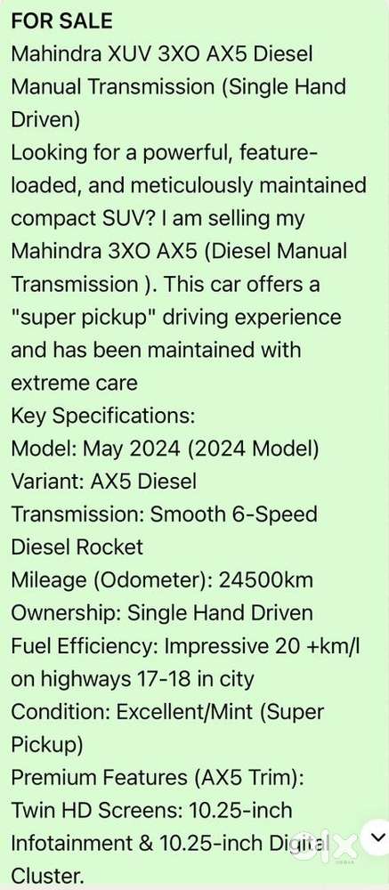 Mahindra Xuv 3xo 2024 Diesel Well Maintained