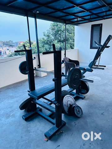 Gym bench and weight plates with rod Gym Fitness 1759576572