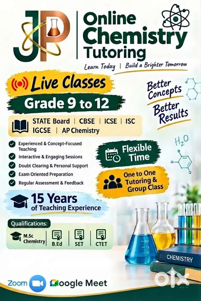 ONLINE CHEMISTRY TUTORING (Live Classes Via Zoom/Google meet)