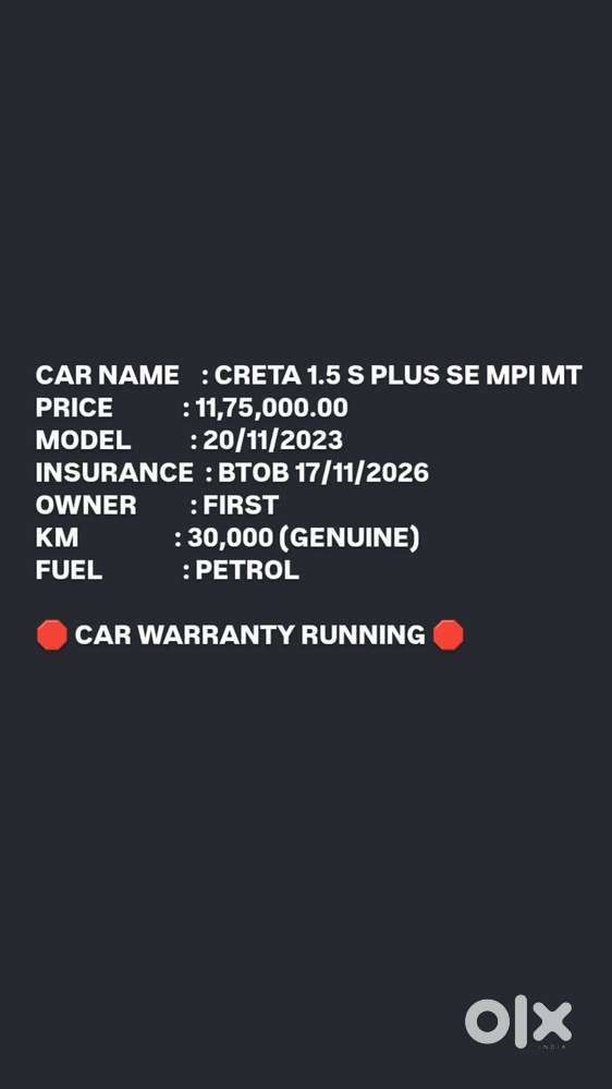 Hyundai Creta 1.5 S Plus Knight Petrol, 2023, Petrol