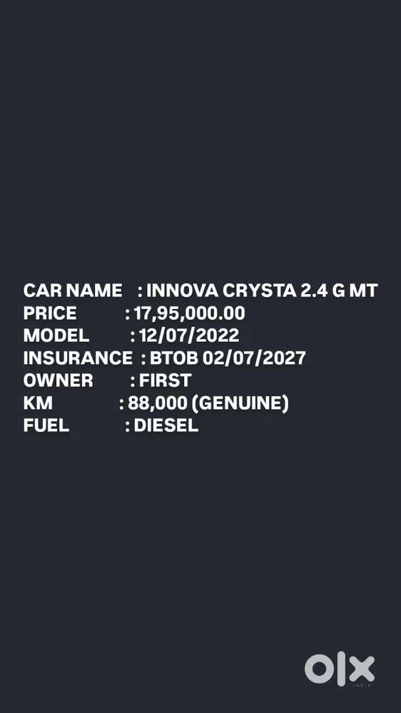 Toyota Innova Crysta G 8 Str, 2022, Diesel