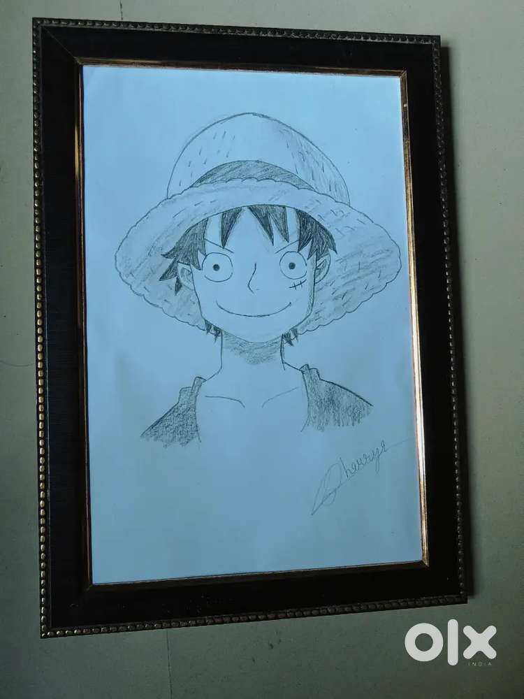 Handmade Monkey D. Luffy Pencil Sketch with Premium Frame (One Piece)