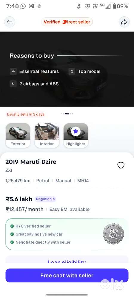 Maruti Suzuki Dzire 2019 1.2 Zxi
