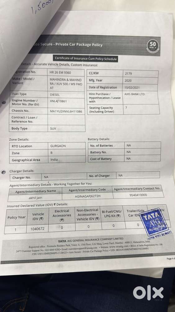 Mahindra Xuv500 W9 At 1.99, 2021, Diesel