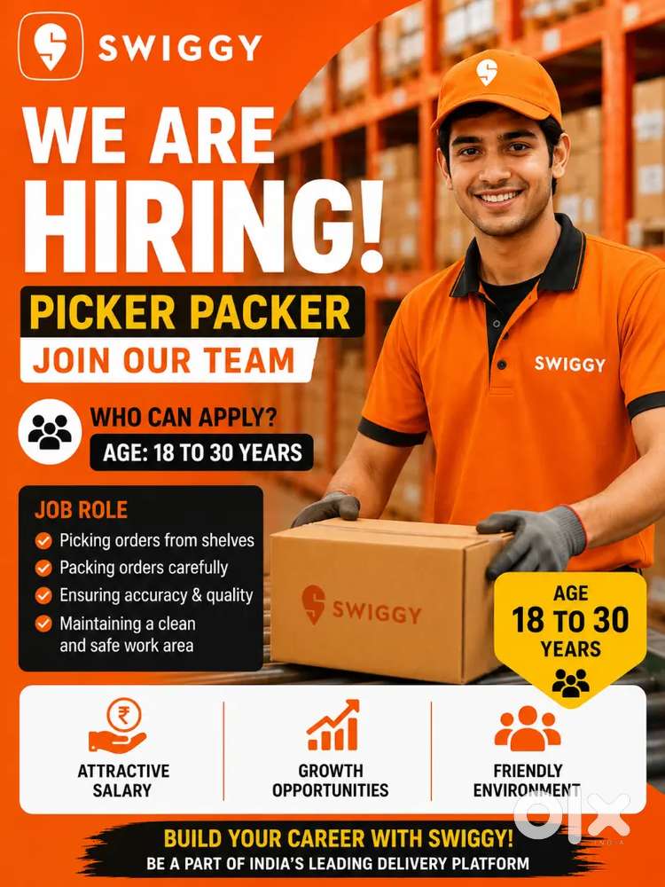 Hiring picker packers Swiggy @jawahar nagar male and female