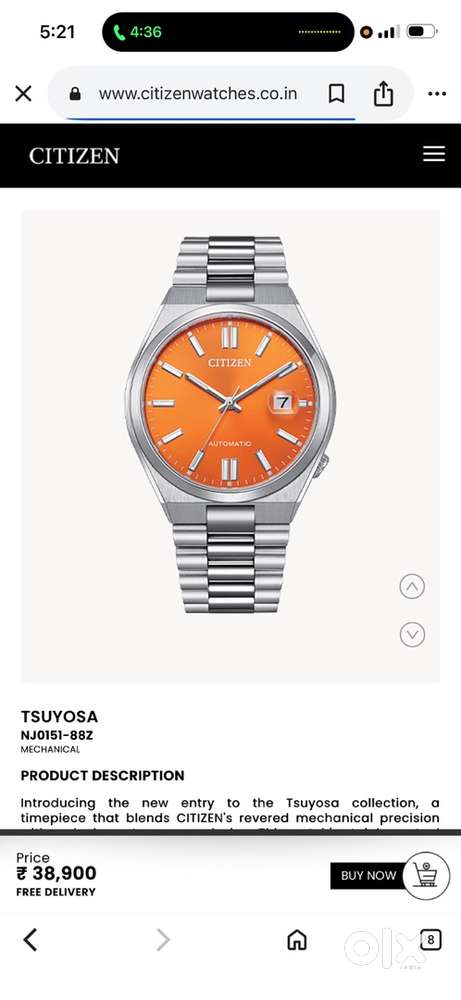 CITIZEN TSUYOSA NJ0151-88Z MECHANICAL SPECIAL ORANGE DAIL WITH BOX