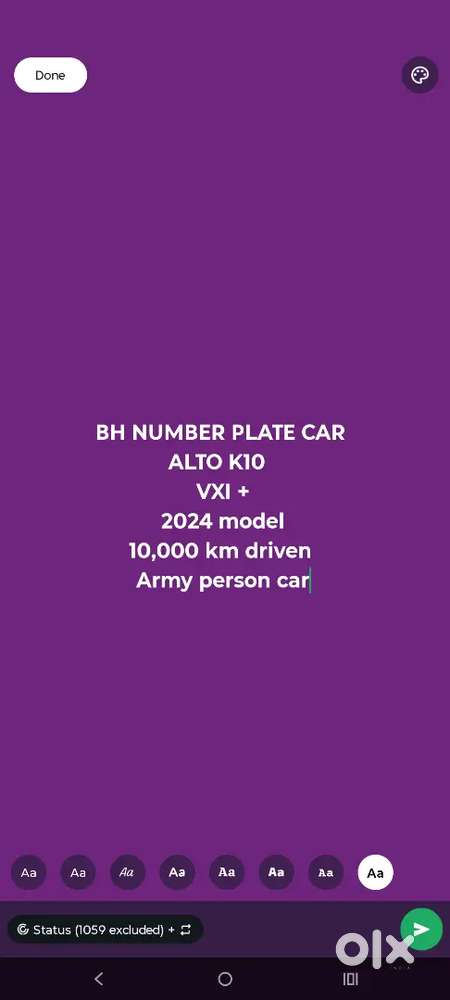 Maruti Suzuki Alto K10 2024.  Bh Number Plate Car