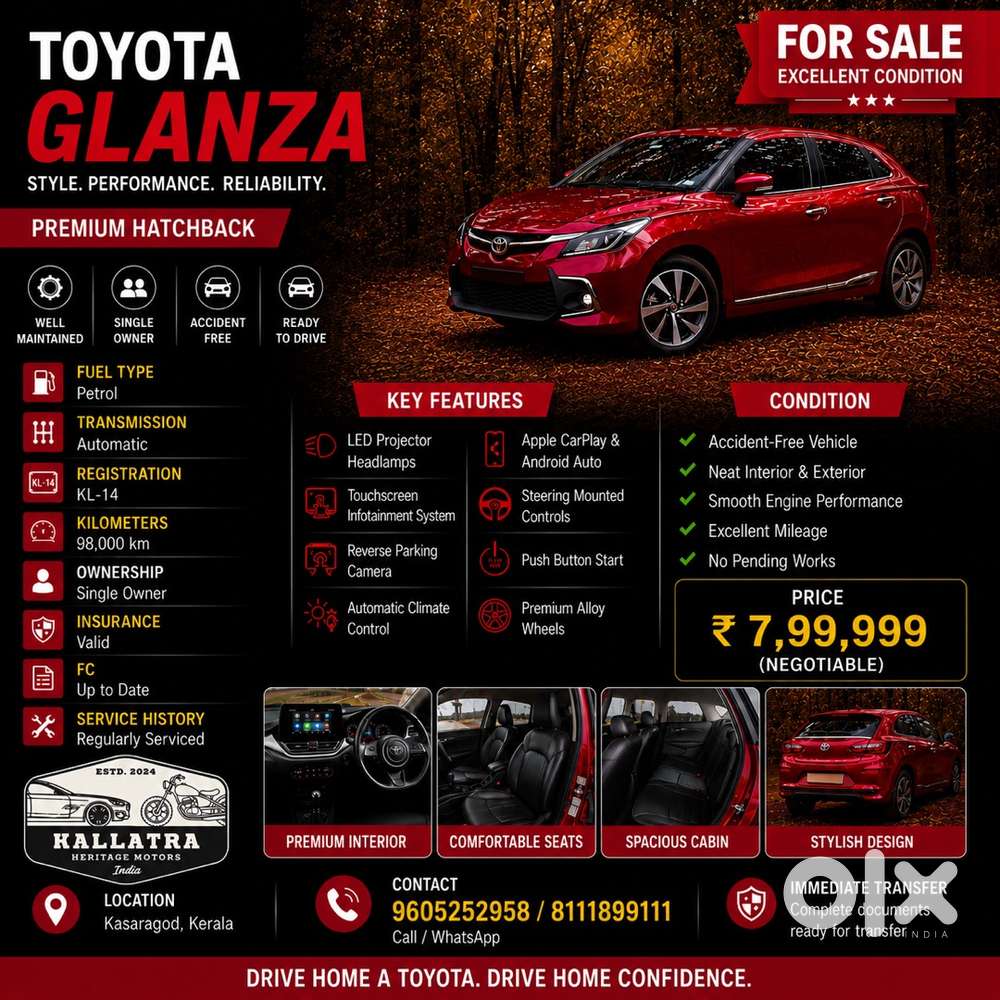 Toyota Glanza 2022 Petrol 1st Owner
