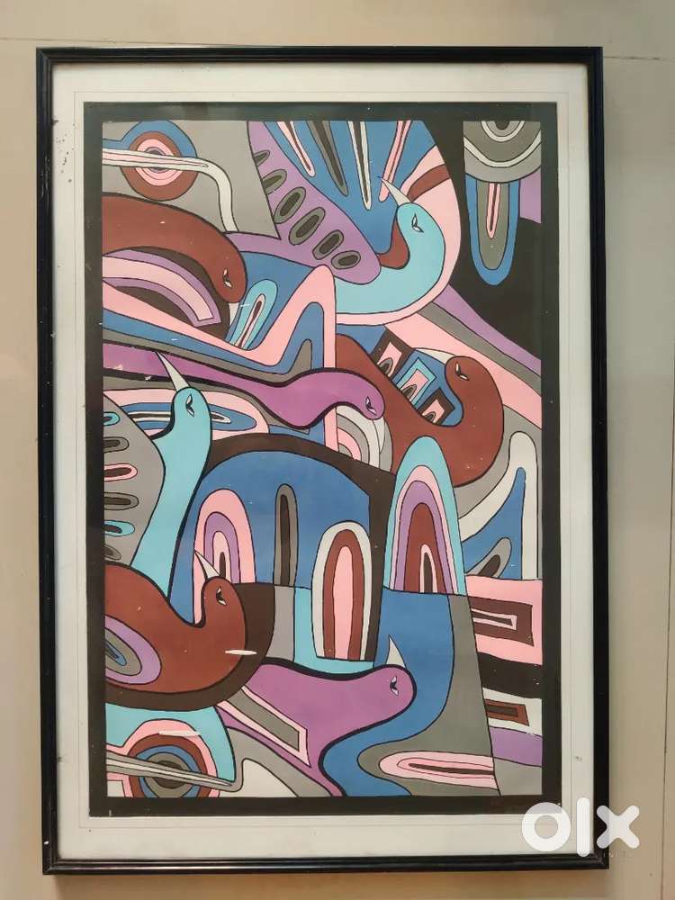 Hand-Painted Abstract Bird Art Piece
