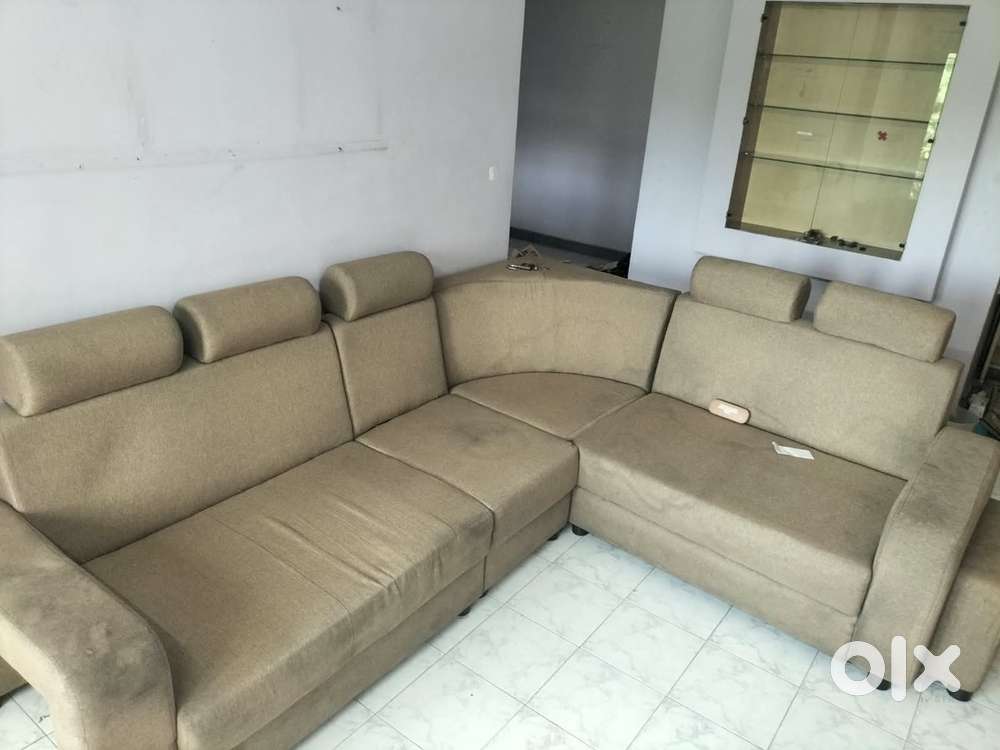 L shape sofa set with cushions & wooden Tv unit with drawers & storage
