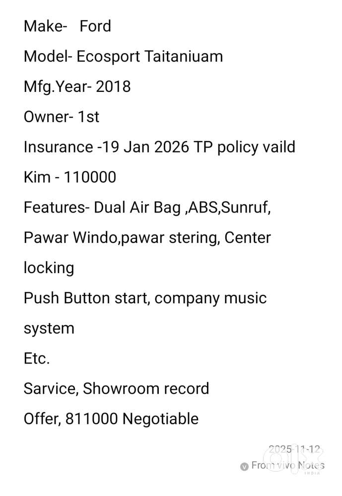 Ford Ecosport 1.5 Tdci Titanium Plus, 2018, Diesel