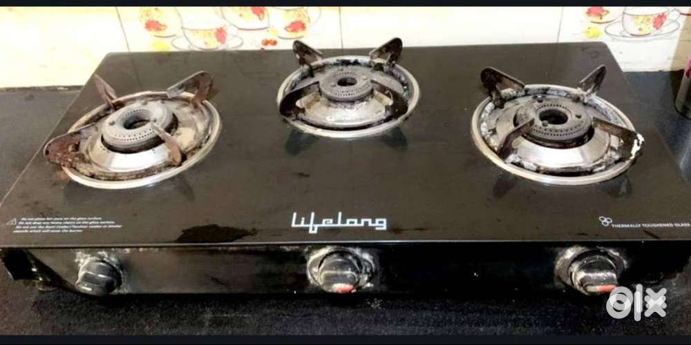 3 Burner glass top Gas Stove and Steel Chimney