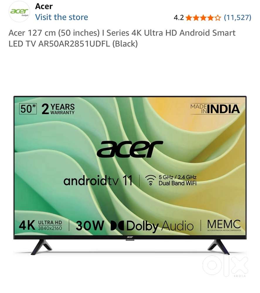 Acer 50” 4K Android Smart TV  Panel Damaged  For Repair/Parts
