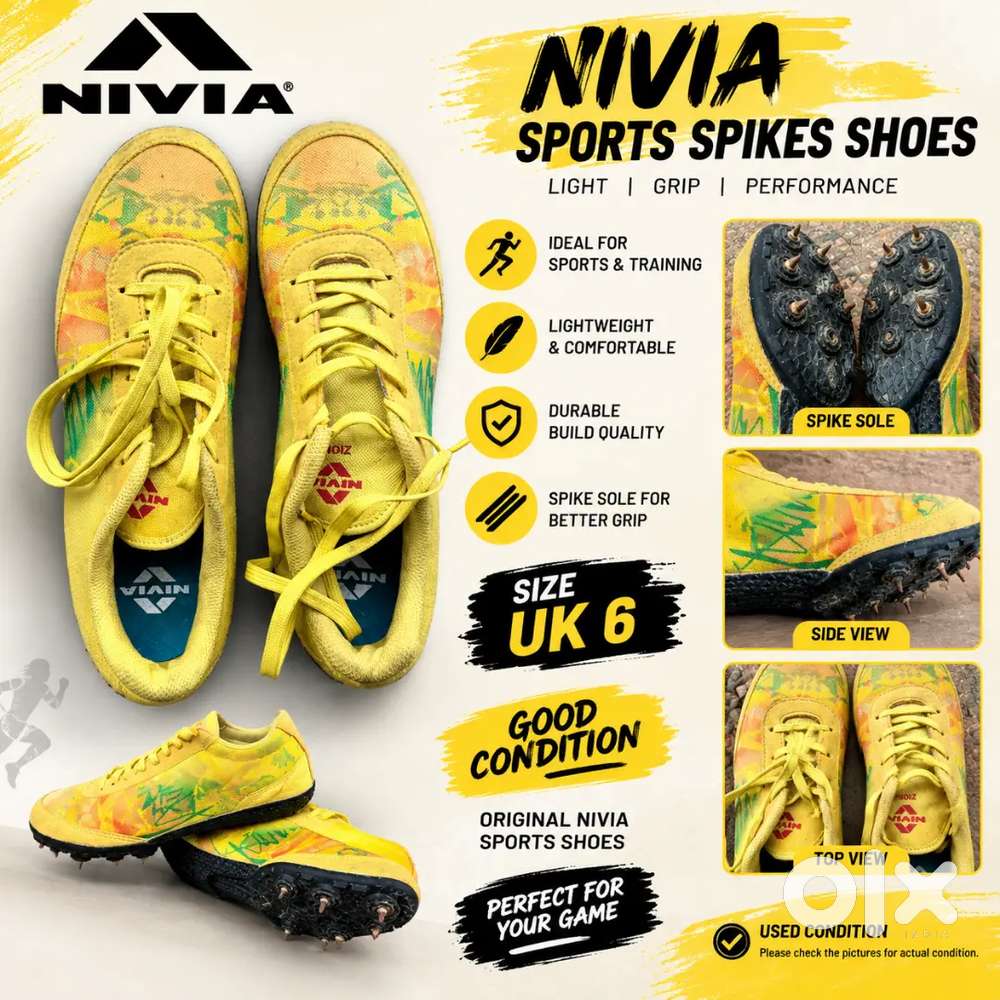 NIVIA Yellow Sports Spikes Shoes | Size UK 6 | Good Condition