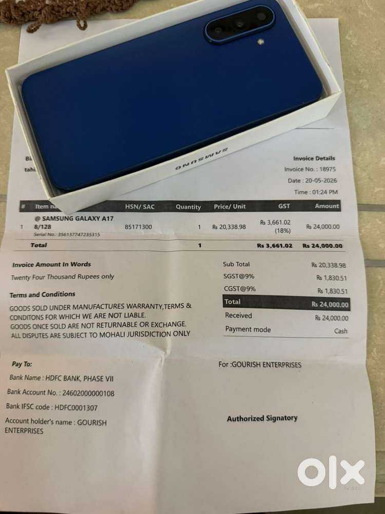 Samsung A17 8gb 128 gb only 3 month old