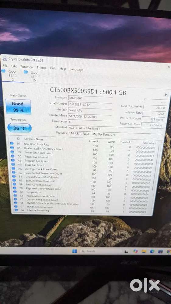 Crucial BX500 500GB 2.5 SATA SSD &ndash; 99% Health / Barely Used