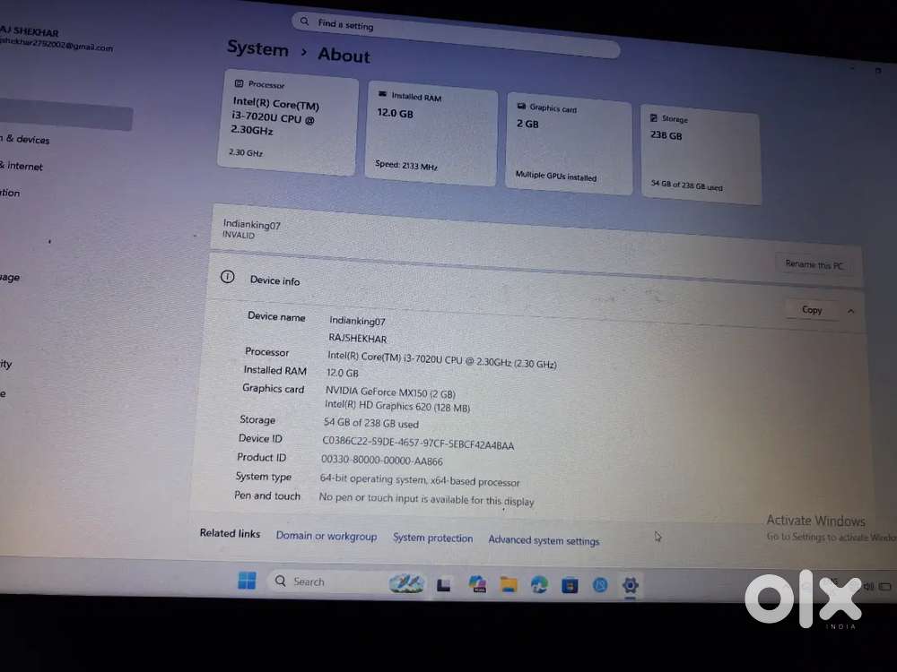 i3processor ram 12 gb ssd 256 graphics cardNvidia ge force mx150 2 gb