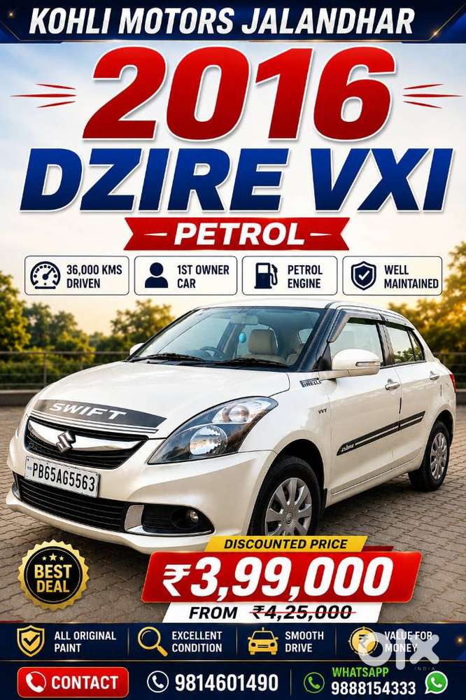 Maruti Suzuki Swift Dzire Vxi Optional, 2016, Petrol