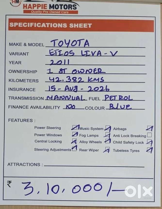 Toyota Etios 1.5 V, 2012, Petrol
