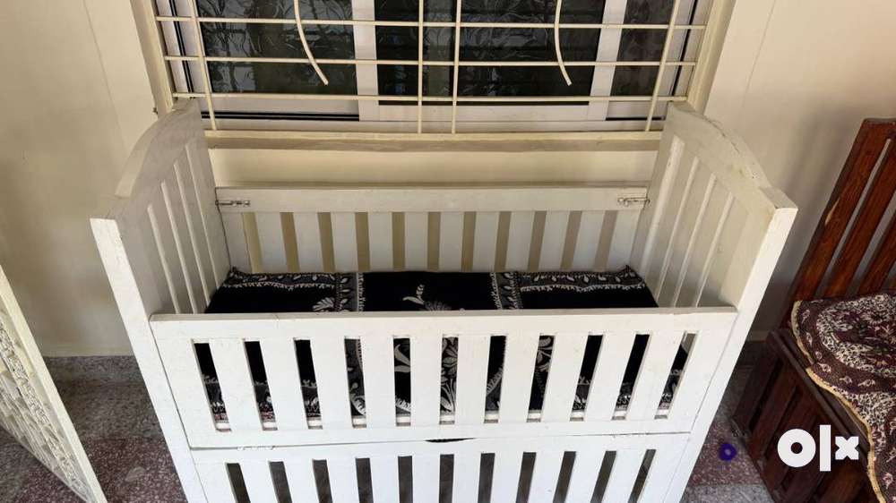 2 Pure Sagwan Cot cum Bed with Storage Unit Brown Polished and White Kids Furniture 1797285952