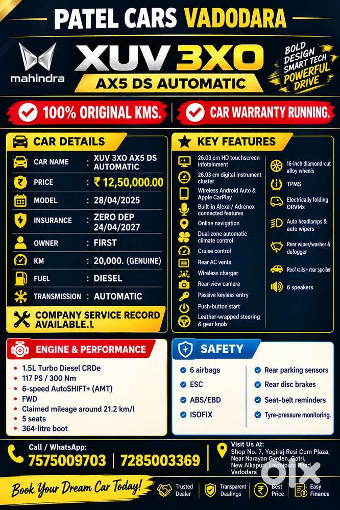 Mahindra Xuv 3xo Ax5 1.5 Diesel Autoshift Plus, 2025, Diesel