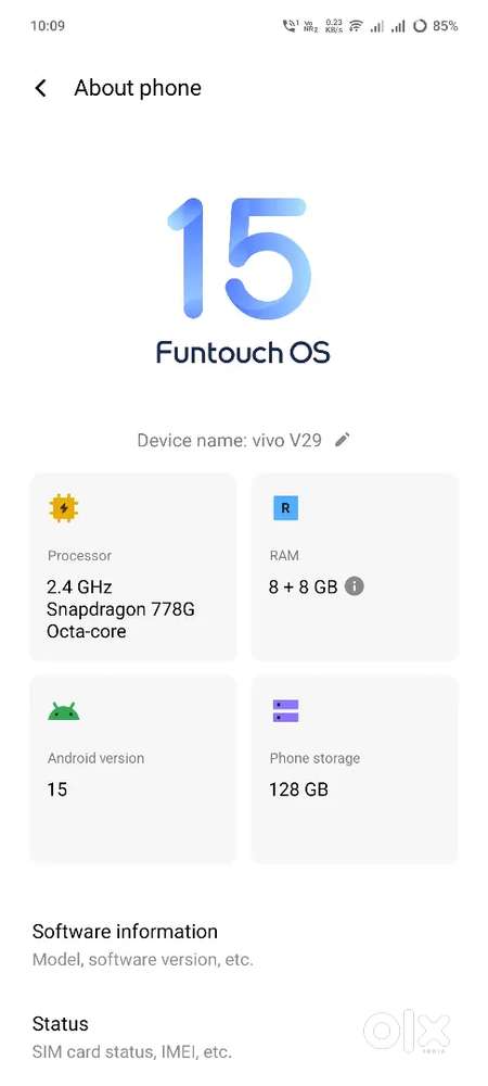 Vivo v29 5g. 8+8/128 Gb RAM Sky blue colour