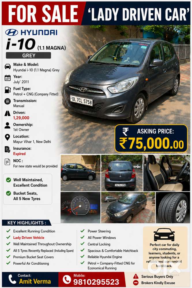 For Sale - Hyundai I-10 (petrol + Cng) Carbon Grey / 'lady Driven Car'