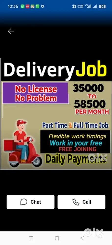 Delivery jop  pondicherry white Town &Aurovill