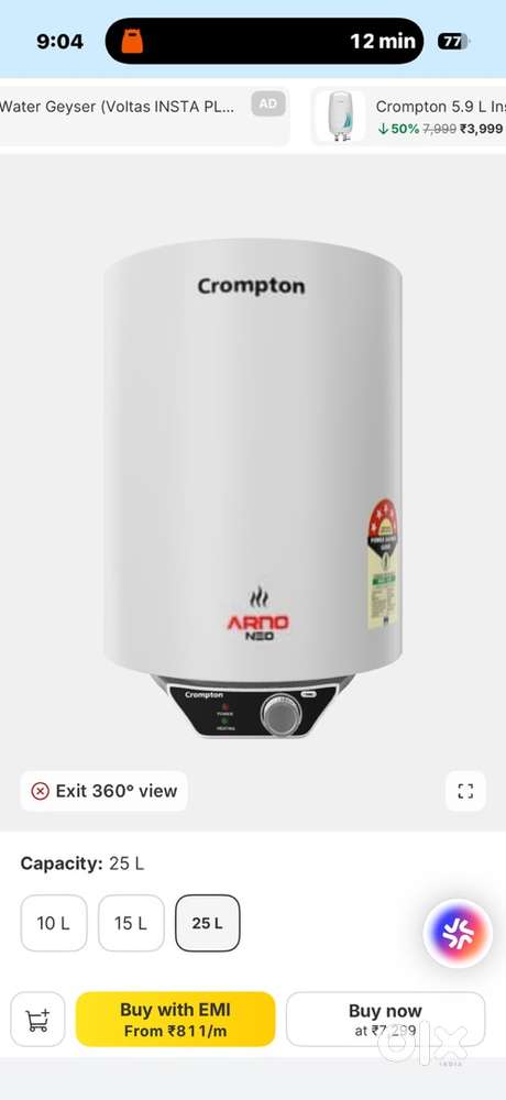 Crampton 25L Storage Water Geyser