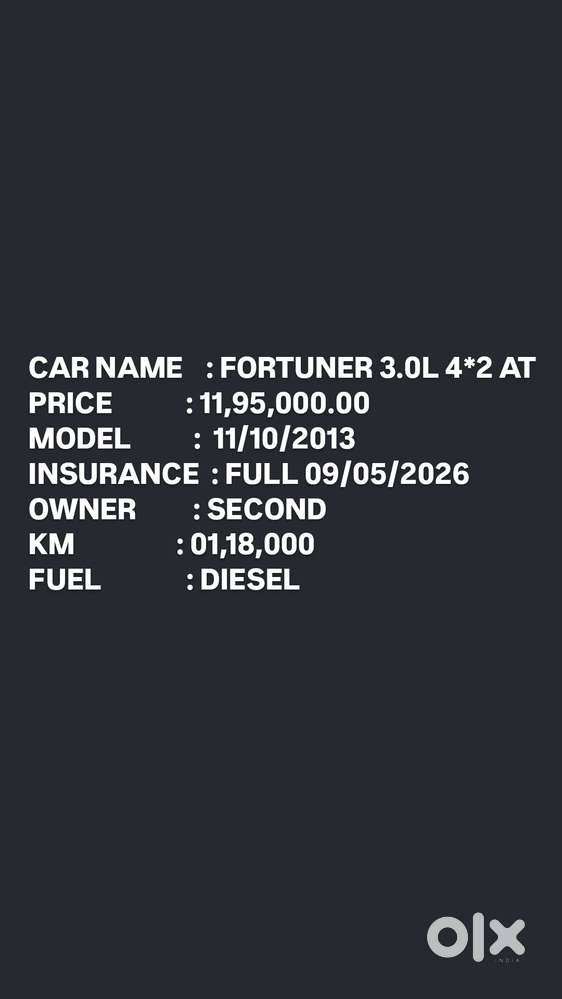 Toyota Fortuner 3.0 4x2 Automatic, 2013, Diesel