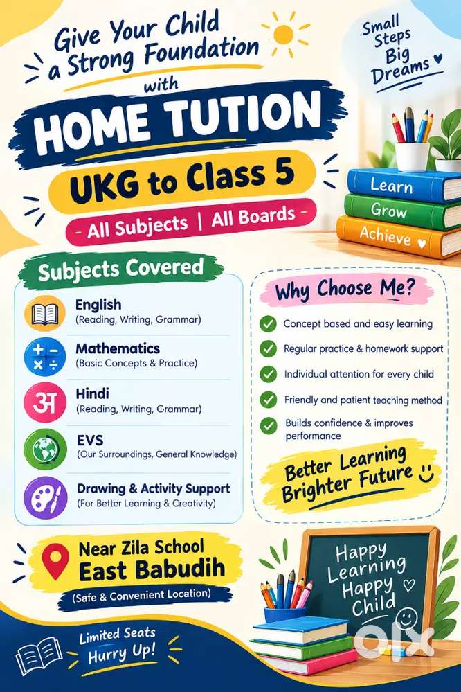 Home Tuition for UKG to Class 5 | All Subjects