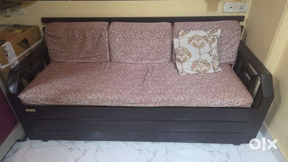 Seater Heavy Duty Metal Sofa Cum Bed (With Storage & Cushions)
