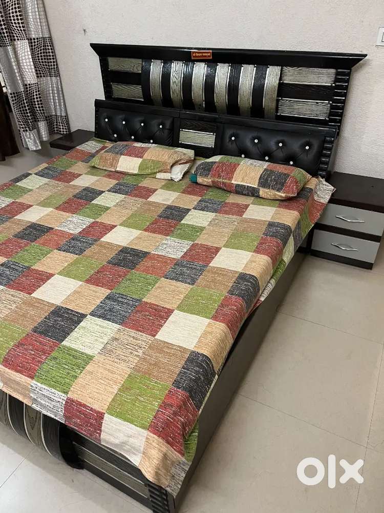 Double bed with box and Mattress and Side Table