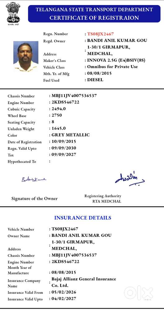 Toyota Innova 2.5 G (diesel) 8 Seater Bs Iv, 2015, Diesel