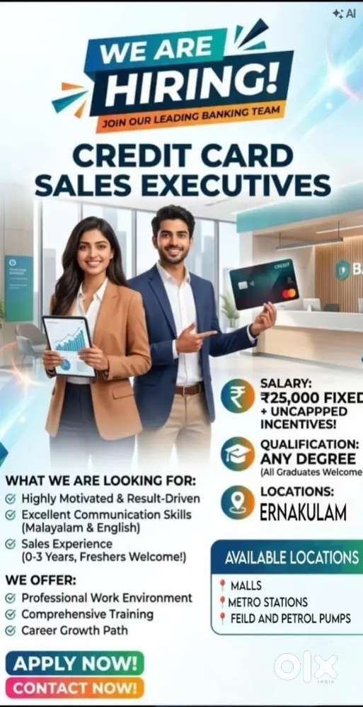 We are hiring sales executives for nationalised bank credit cards