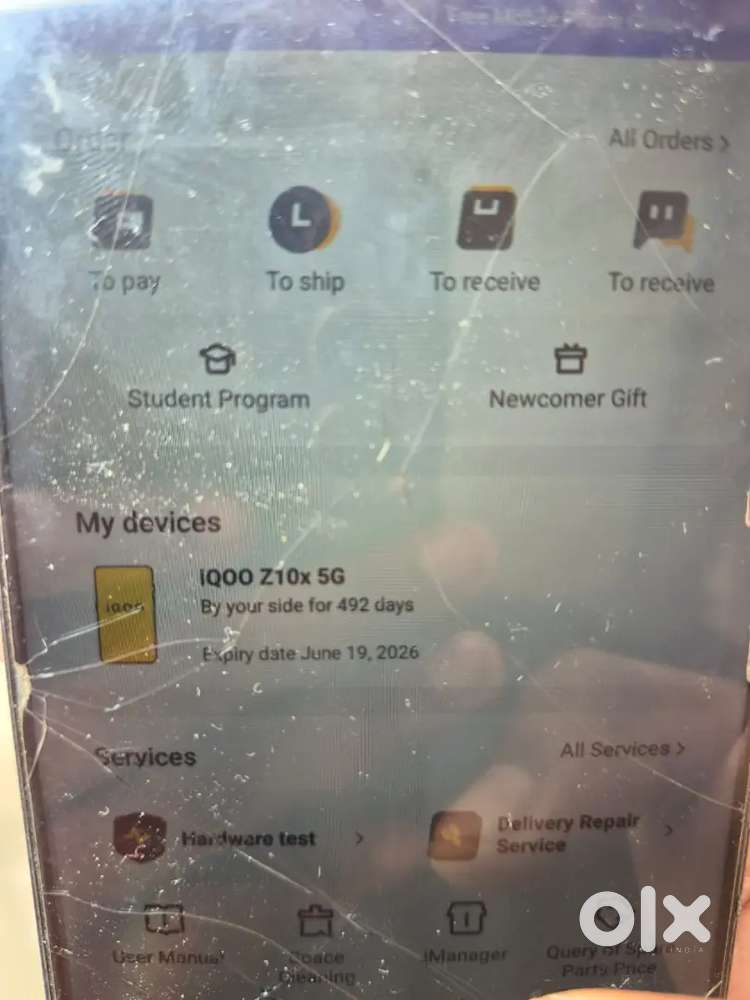 Iqoo z10x only 1year phone display change 5 percent bent all working