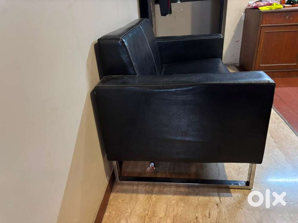 Black 2-Seater Sofa  Leatherette  Metal Frame  Good Condition