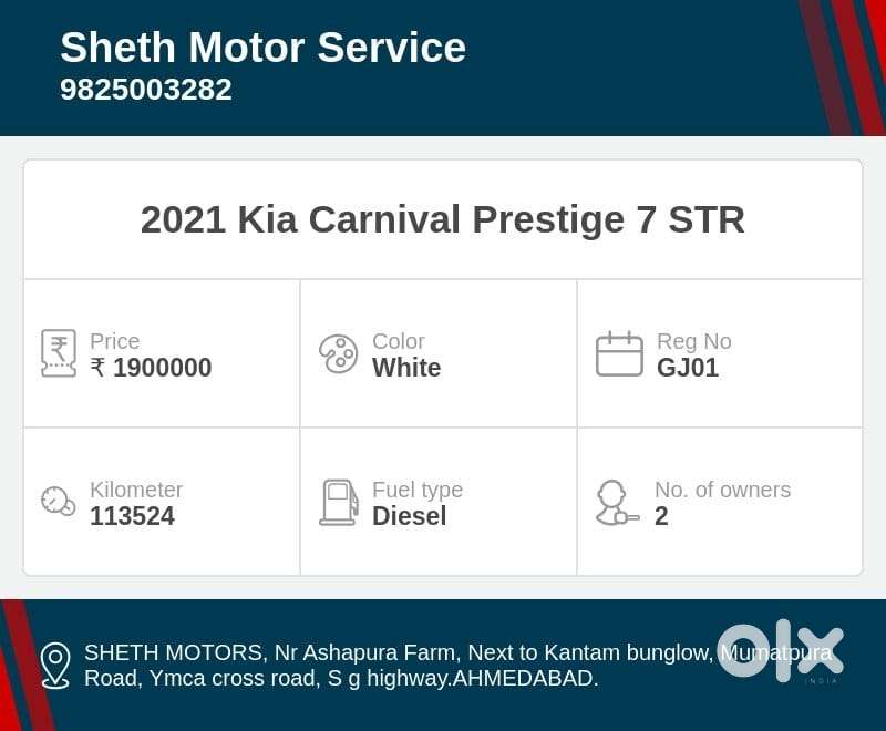 Kia Carnival Prestige, 2021, Diesel