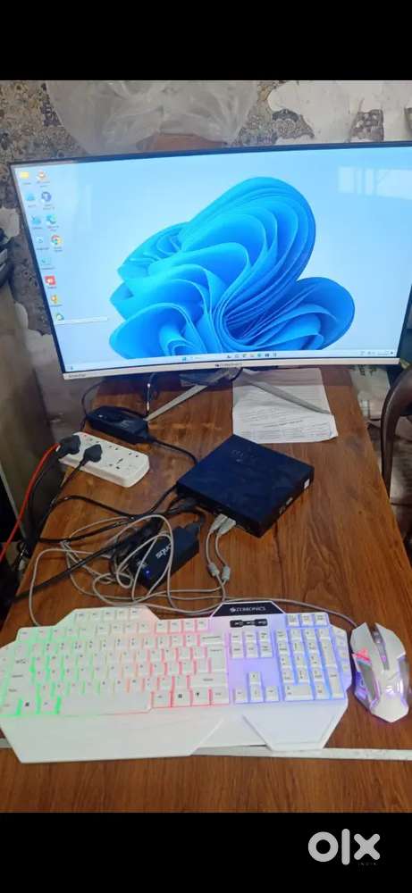 Computer setup, cpu,32inch monitor,RGB keyboard and mouse