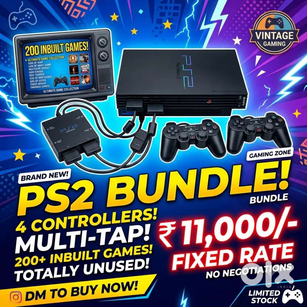 PS2 + 4 Controllers + 200 Games Hard Disk + multi Tap