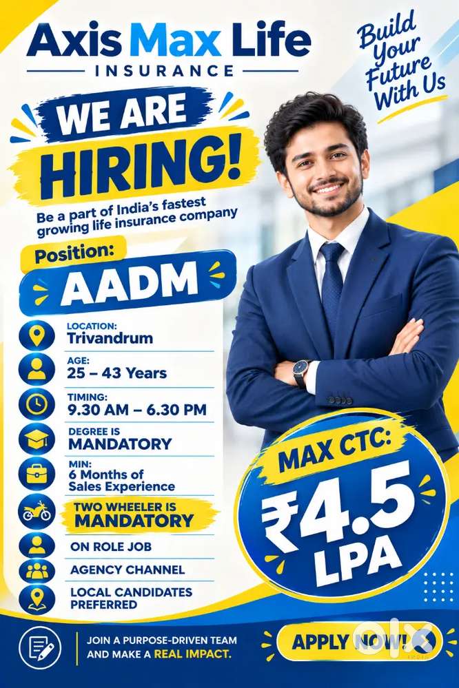 Pattom (Axis Max Life) Degree pass / Max CTC 4.5 LPA / On role