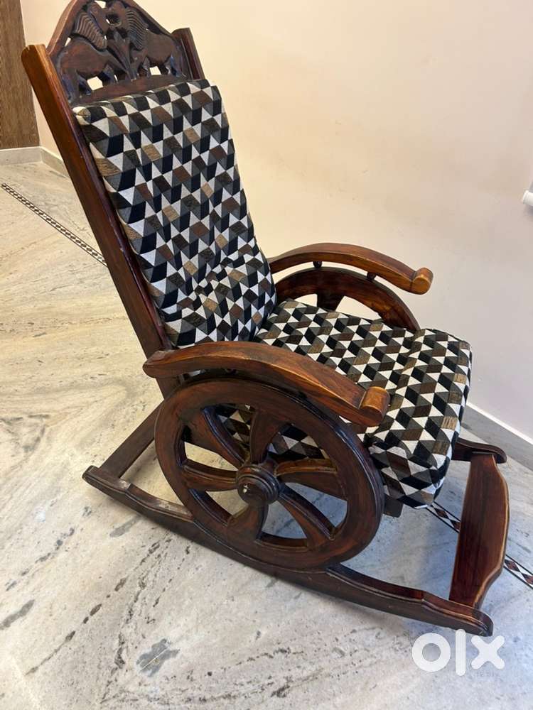 Premium Teak Wood Maharaja Rocking Chair with Cushion