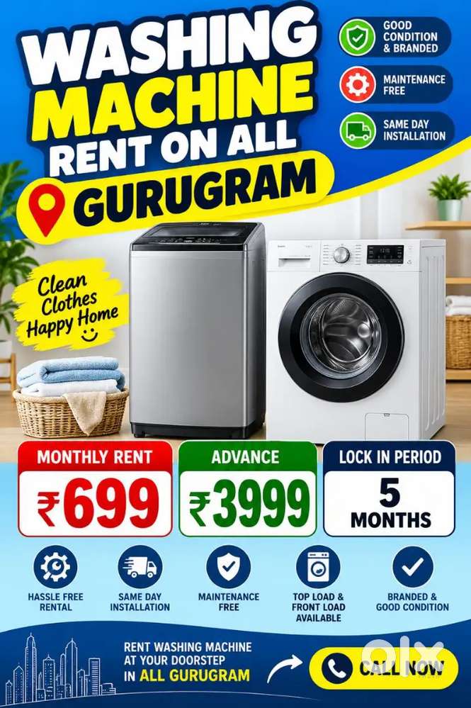 Washing machine rent on All gurgaon